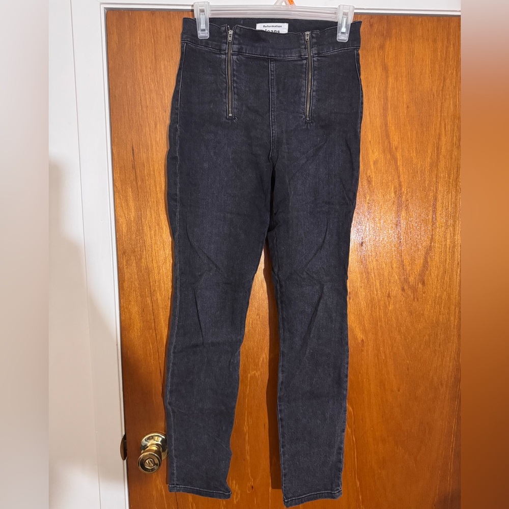 Reformation Double Zip Front High Rise Black Skinny Jean